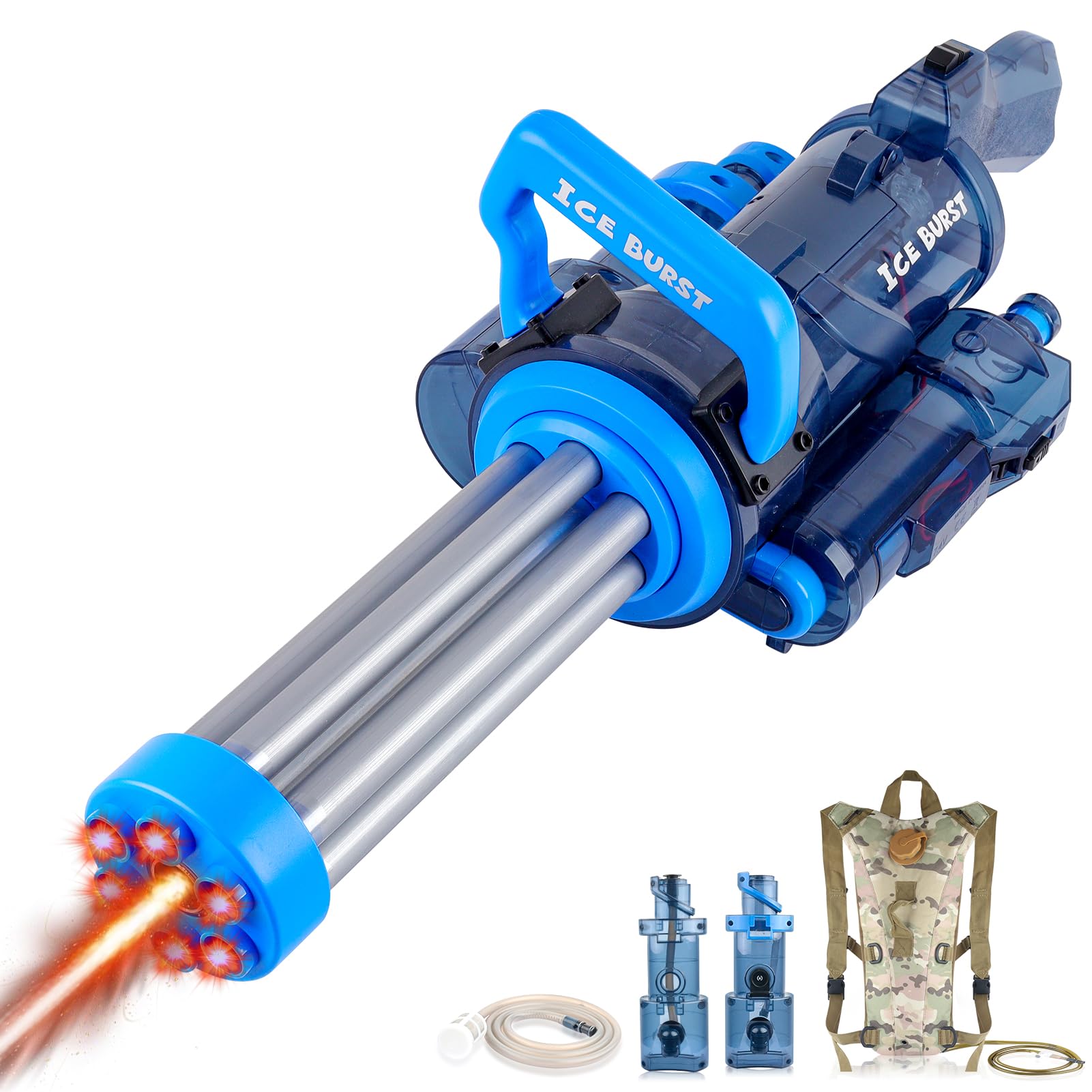 Gatling Electric Water Gun, Automatic Powerful Squirt Gun Long Range High Capacity WaterGun with Plumbing & Backpack, Strongest Water Blasters Cool Summer Water Toy Gifts for Kids & Adults