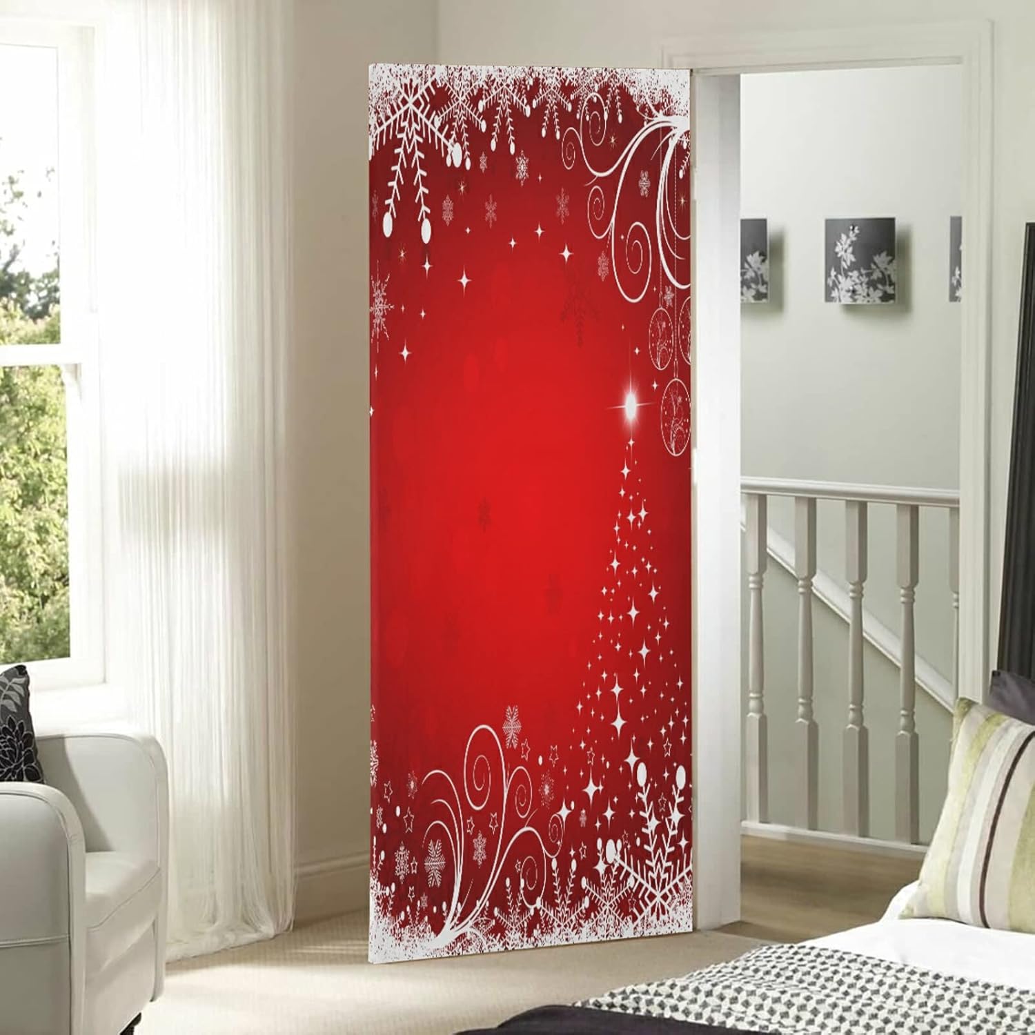 Christmas Snowflake Door Cover Winter Xmas Front Door Cover Banner Porch Sign for Home Party Decor Indoor Outdoor Decorations 32 x 79 Inch