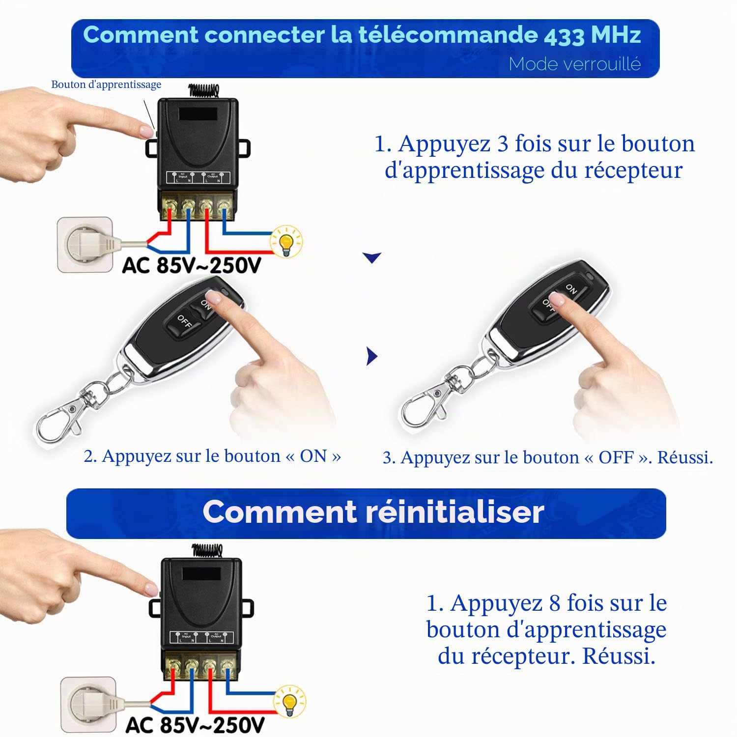 DieseRC ON-OFF Interrupteur de télécommande Haute Puissance sans Fil 433Mhz, RF AC 220V/240V/110V 30A pour lumière, Pompe à Eau, appareils ménagers, Irrigation agricole,Normalement ouvert