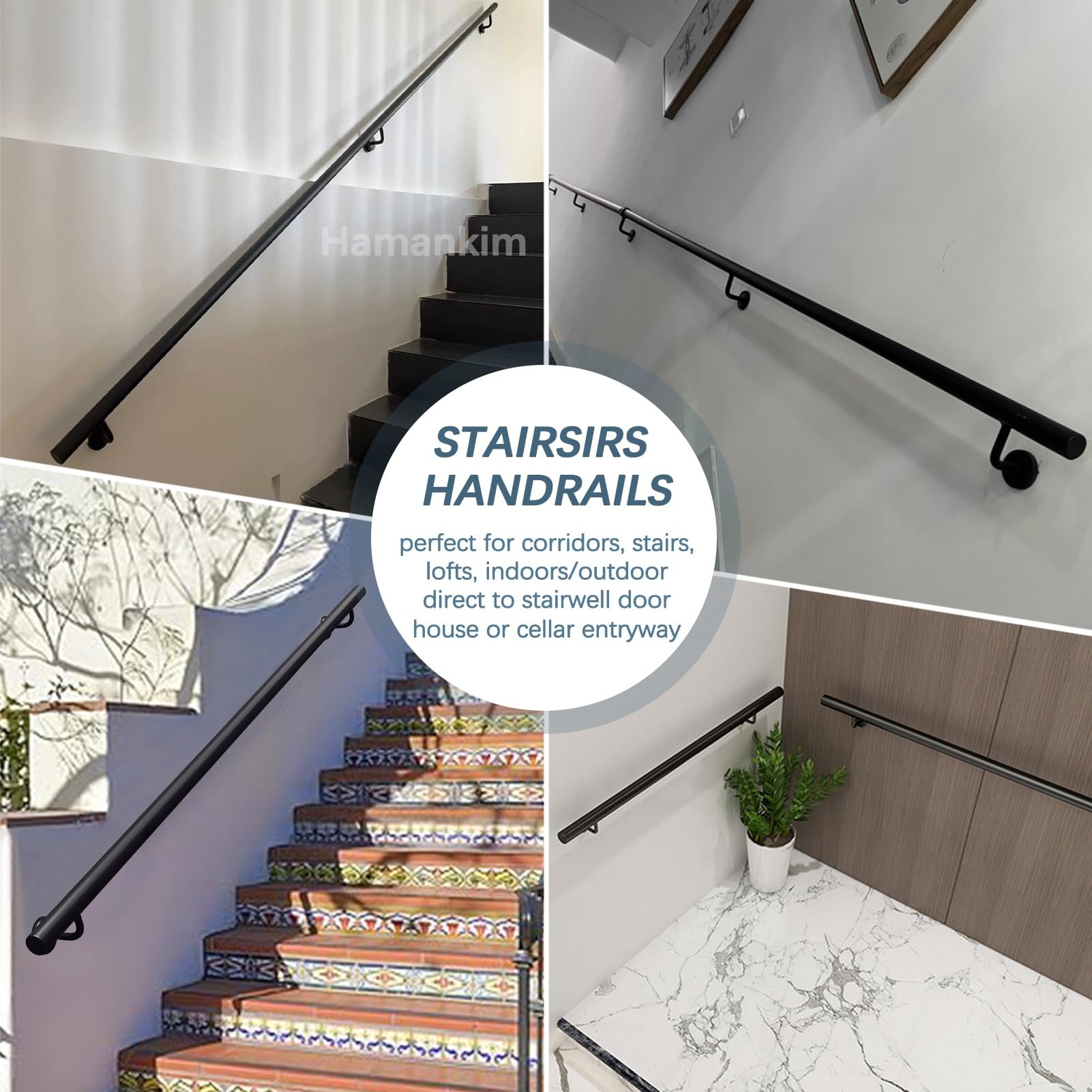 Barandilla negra de pared, barandillas para escaleras de 1 2 3 4 5 6 metros para exteriores o interiores, barra de seguridad de hierro forjado, barra de apoyo antideslizante(100cm)