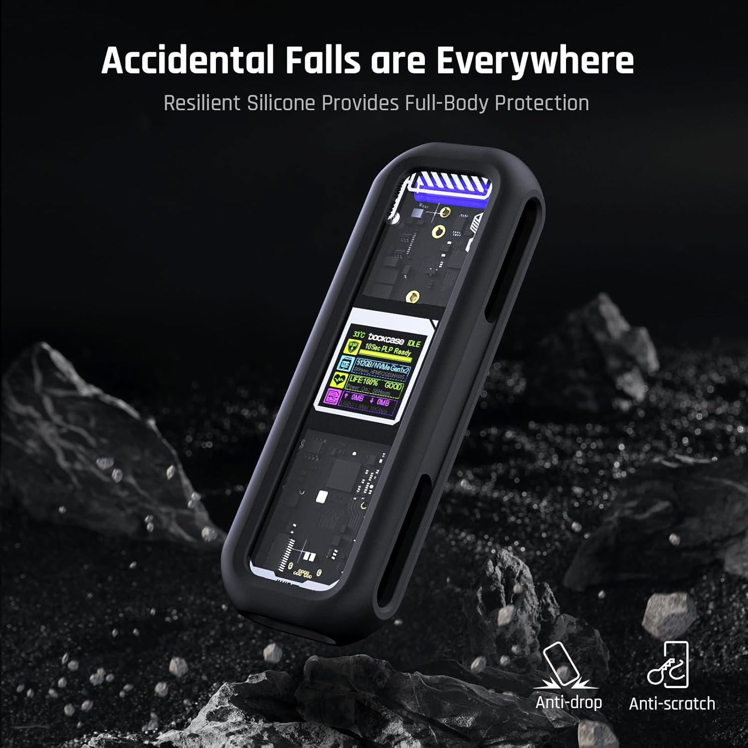 DOCKCASE Visual Smart M.2 NVMe SSD Enclosure with Silicone Case