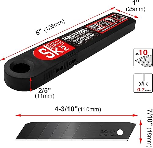 Miniatura 2 de HAUTMEC 40 cuchillas de triple filo de corte de 0.709 in, cuchillas de repuesto retráctiles negras, cuchillas SK2 resistentes, caja de seguridad
