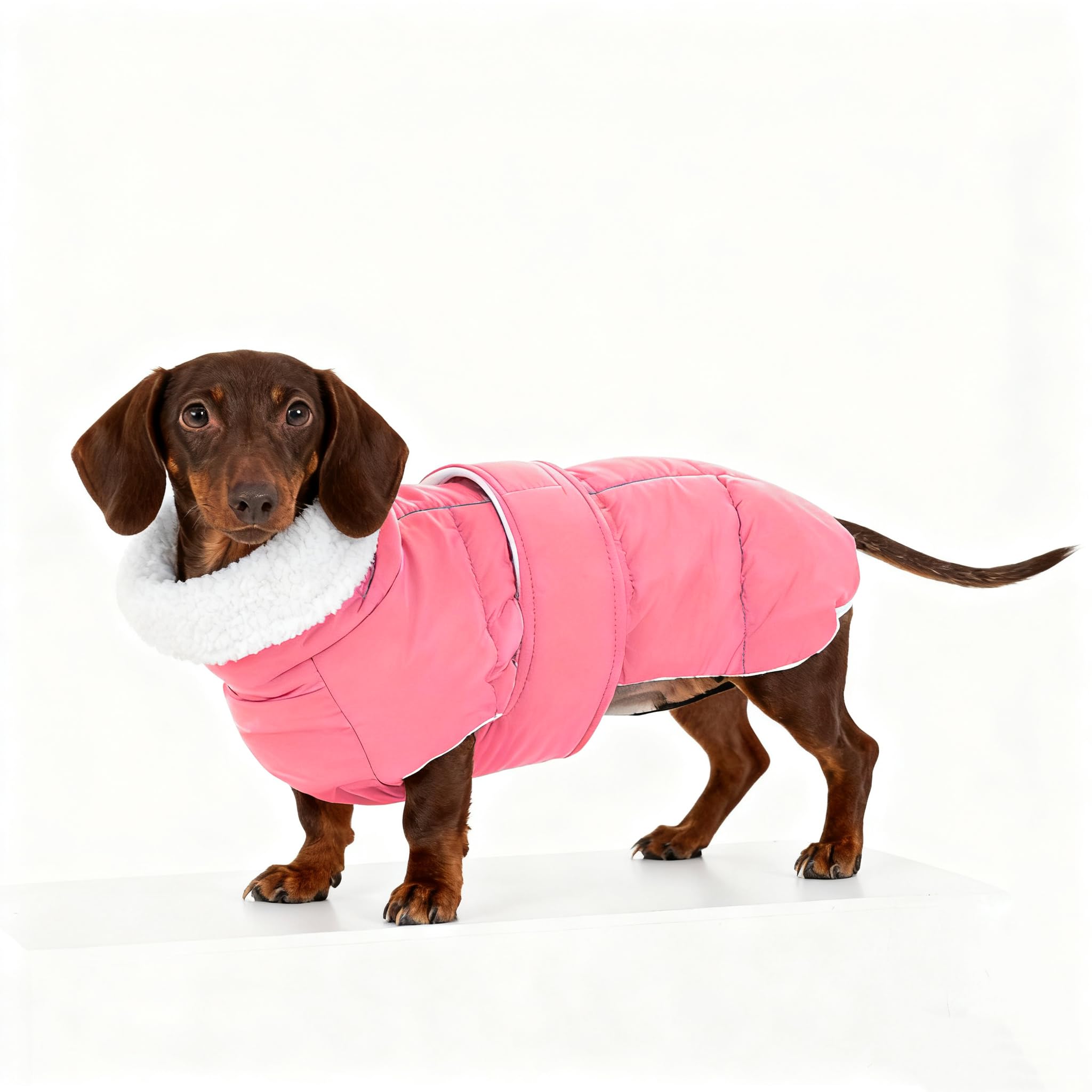 Veste d'hiver pour teckel et carillon éolien - Manteau imperméable avec doublure en polaire - Combinaison de neige rembourrée pour petits chiens (rose, M (6 à 9 kg)