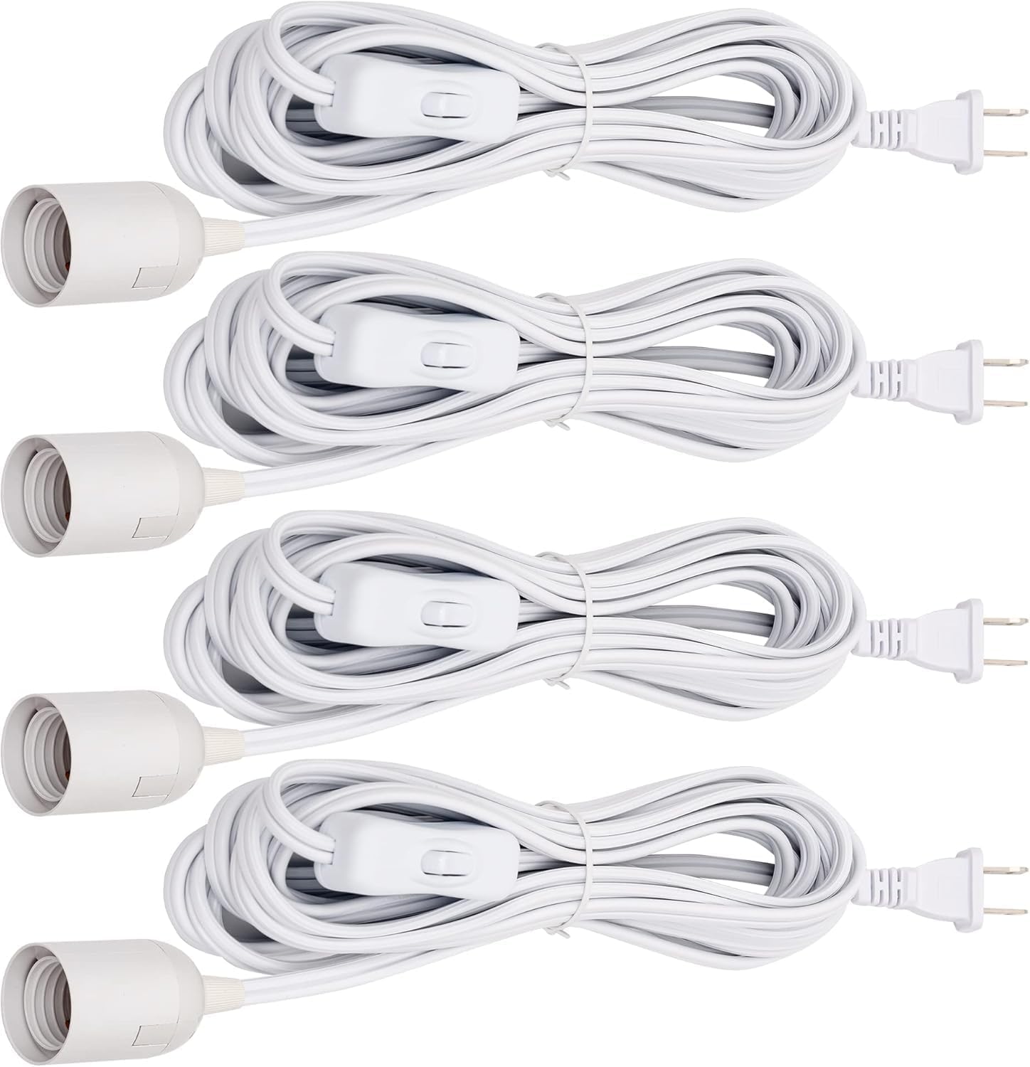 JACKYLED Extension Hanging Lantern Cord Cable 4-Pack 20ft UL 360W with E26 E27 Socket On/Off Button Pendant Lighting White