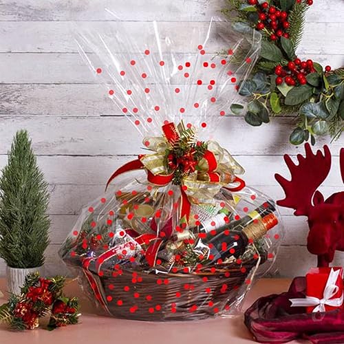 Miniatura 6 de CMFYHM Rollo transparente de celofán 34 x 120 pies rollo de celofán de lunares rojos de 3 mil rollo de celofán rollo de envoltura de regalo