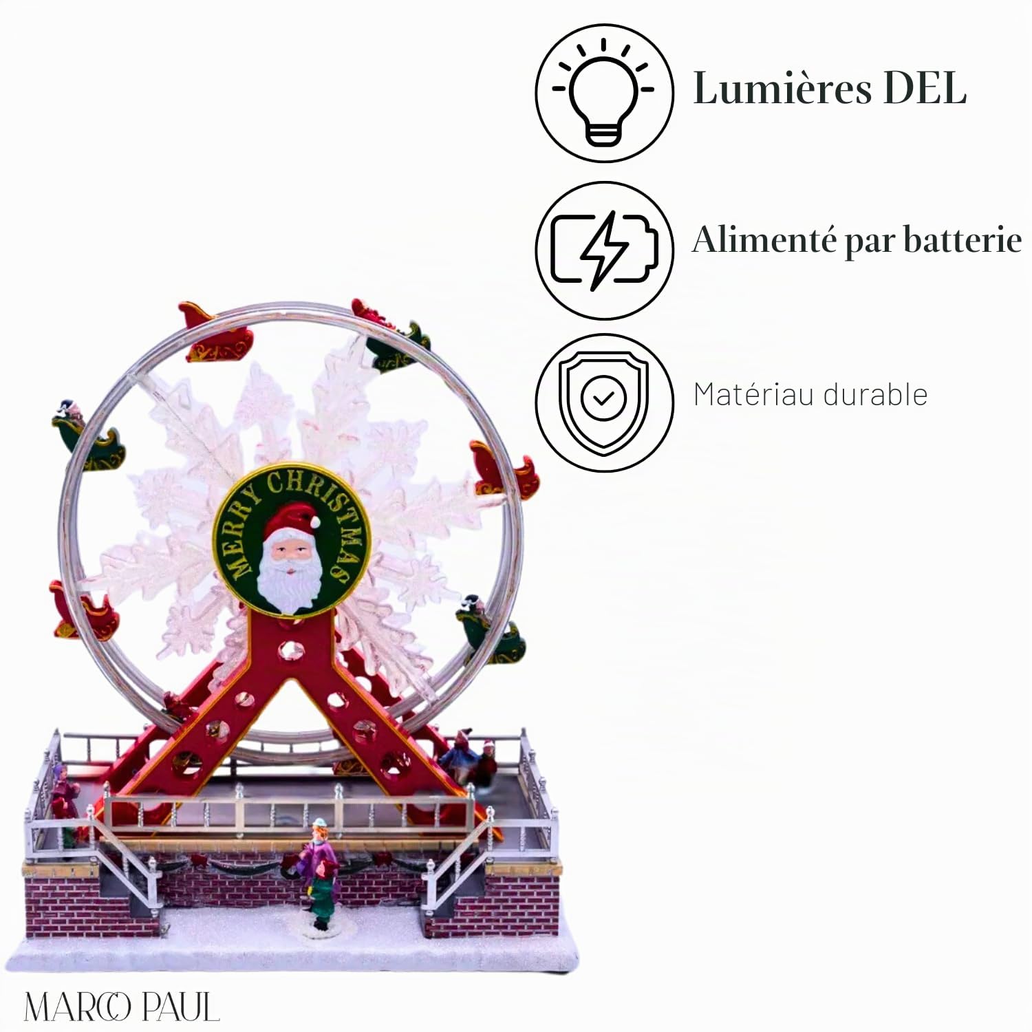 Garden Mile Scène musicale de village de Noël – Décoration de Noël lumineuse en mouvement avec lumières LED et musique – Décoration festive à piles pour table, cheminée et décoration d'intérieur