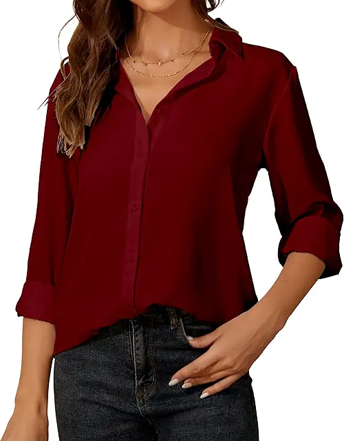 Dame Bluse med Krave: Elegant Chiffon Button-Down Skjorte til Kontoret