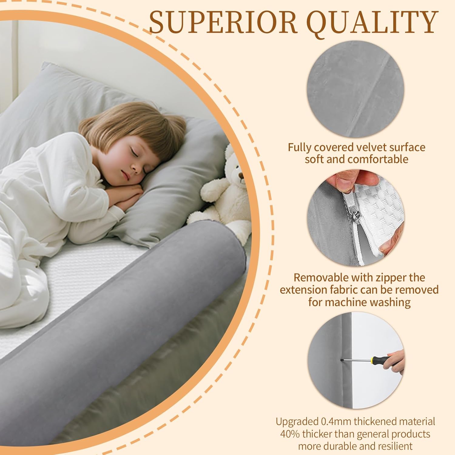 Inflatable Bed Bumpers for Toddlers 2 Pack, Non-Slip Bed Bumper with Machine-Washable Cover, Travel Bed Rail for Kids for King, Queen, Twin, Portable Inflatable Toddler Bed for Hotel, Vacation