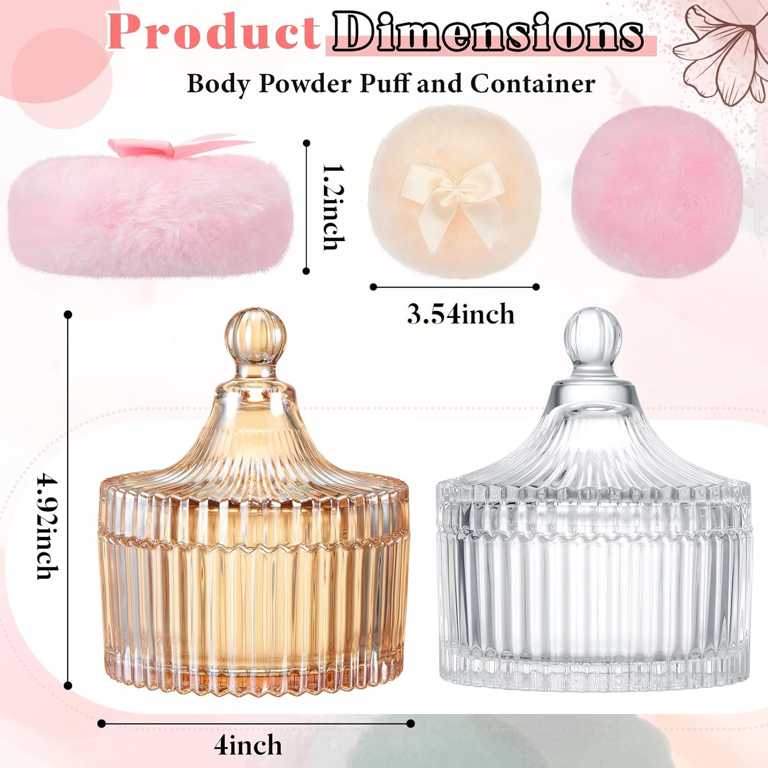 Tioncy 4 Pcs Large Body Powder Puff and Container Extra Large Body Powder Puff Dish Soft Washable Reusable Fluffy Makeup Sponge Wet Dry(Simple,Clear and Amber) - Image 3