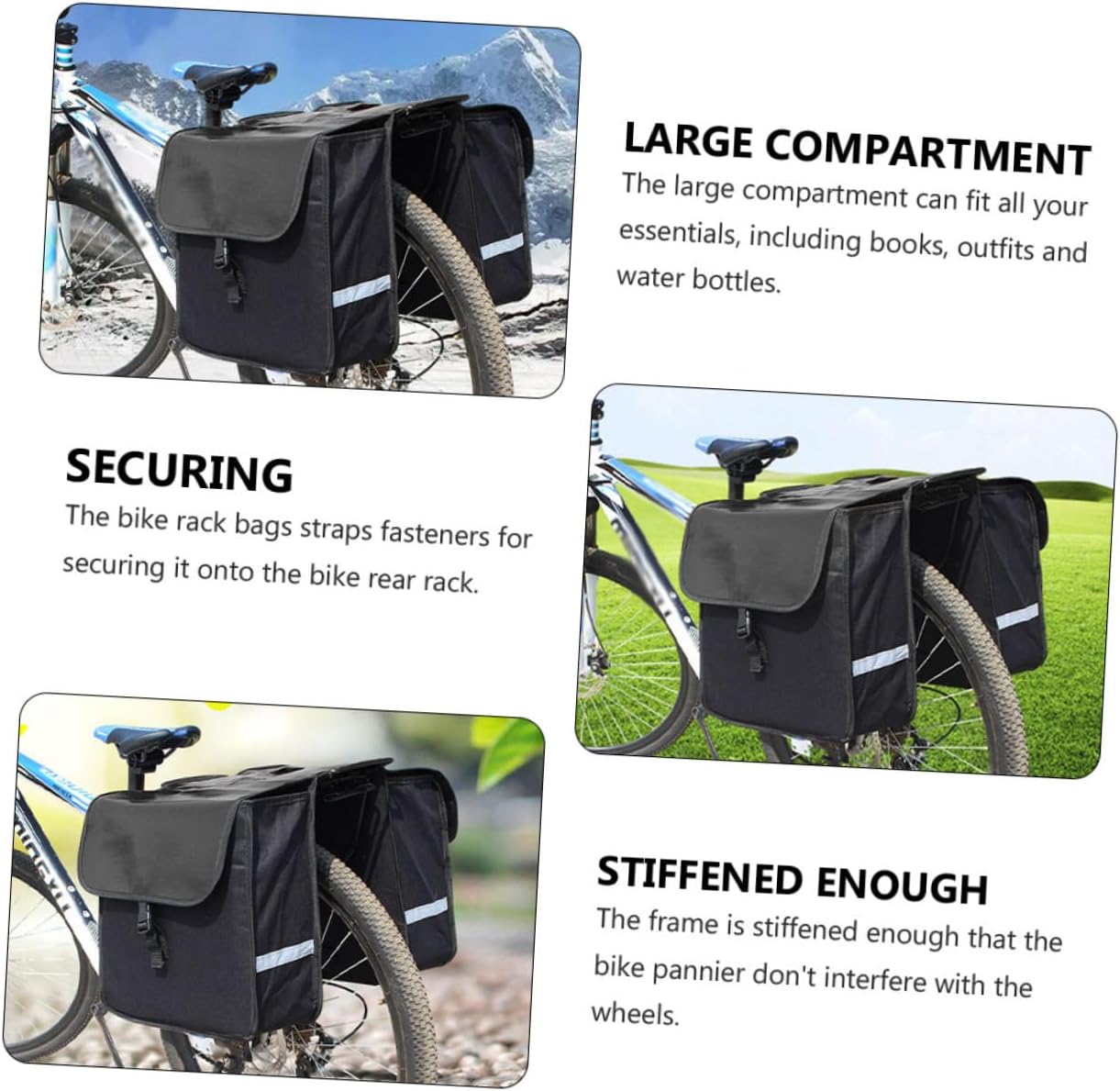 Bike Pannier Bag Rear Rack Saddle Bag Reflective Stripe Large Compartment Non-woven Fabric