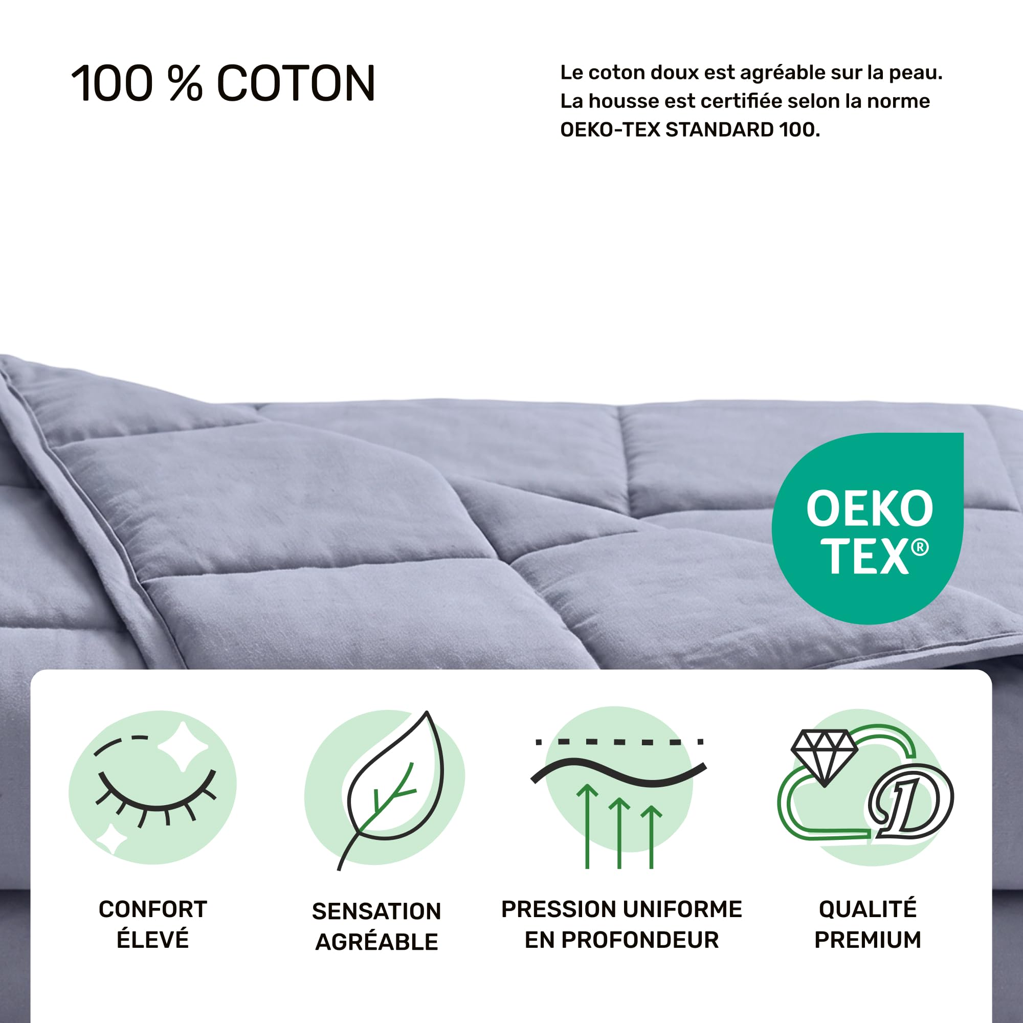 Dailydream Couverture Lestée Adulte | thérapeutique | 155x200 cm | 9,5 kg | Gris | 100% Coton | avec Perles de Verre | Couette pondérée | apaisante et relaxante | Poids corporel Plus de 83kg