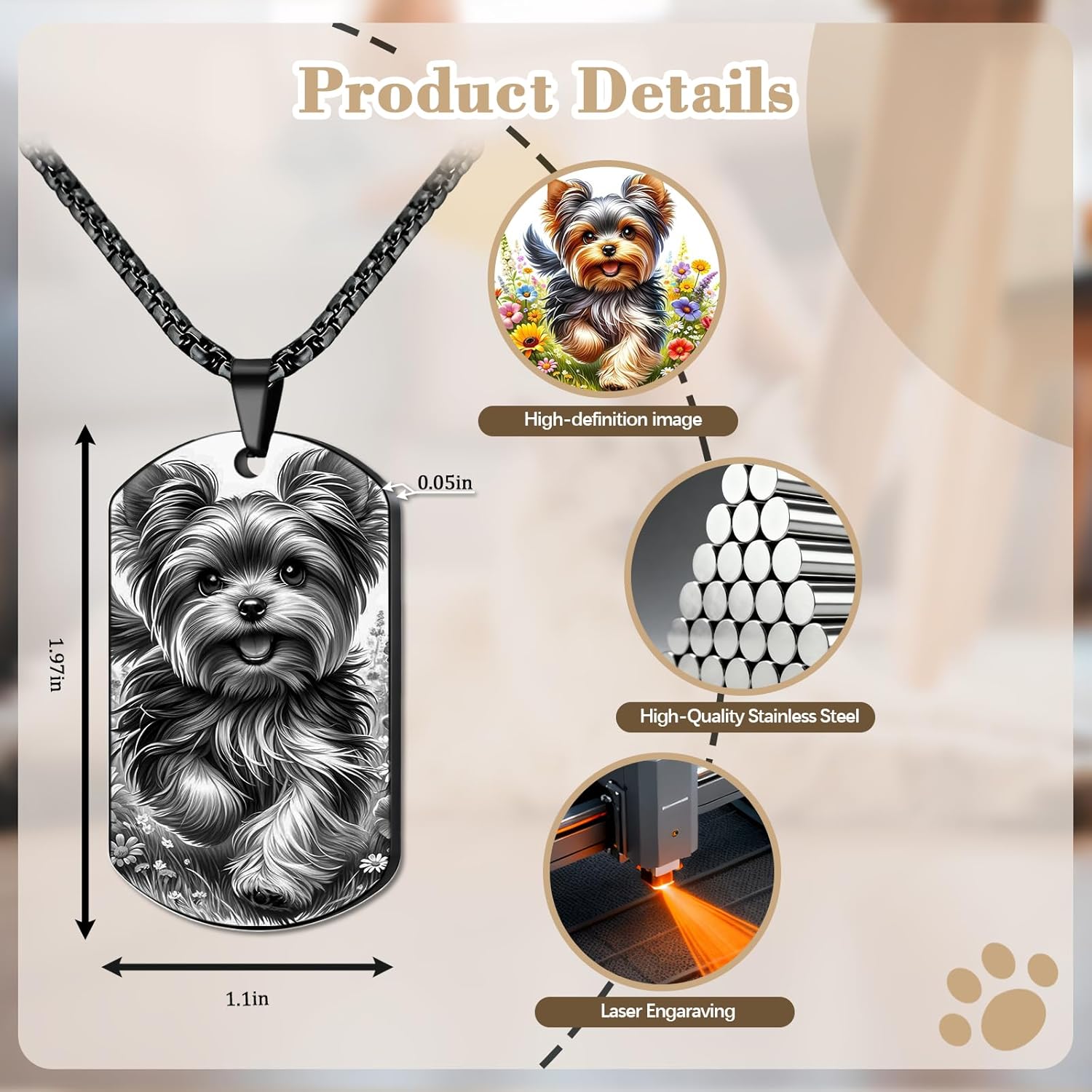 QYH Custom Pet Memorial Necklace with Picture - Personalized Loss of Cat Dogs Keepsakes Necklacea with Message Laser Engraved Necklace Customized Gifts for Pet Lovers (Black-jg) - Image 2