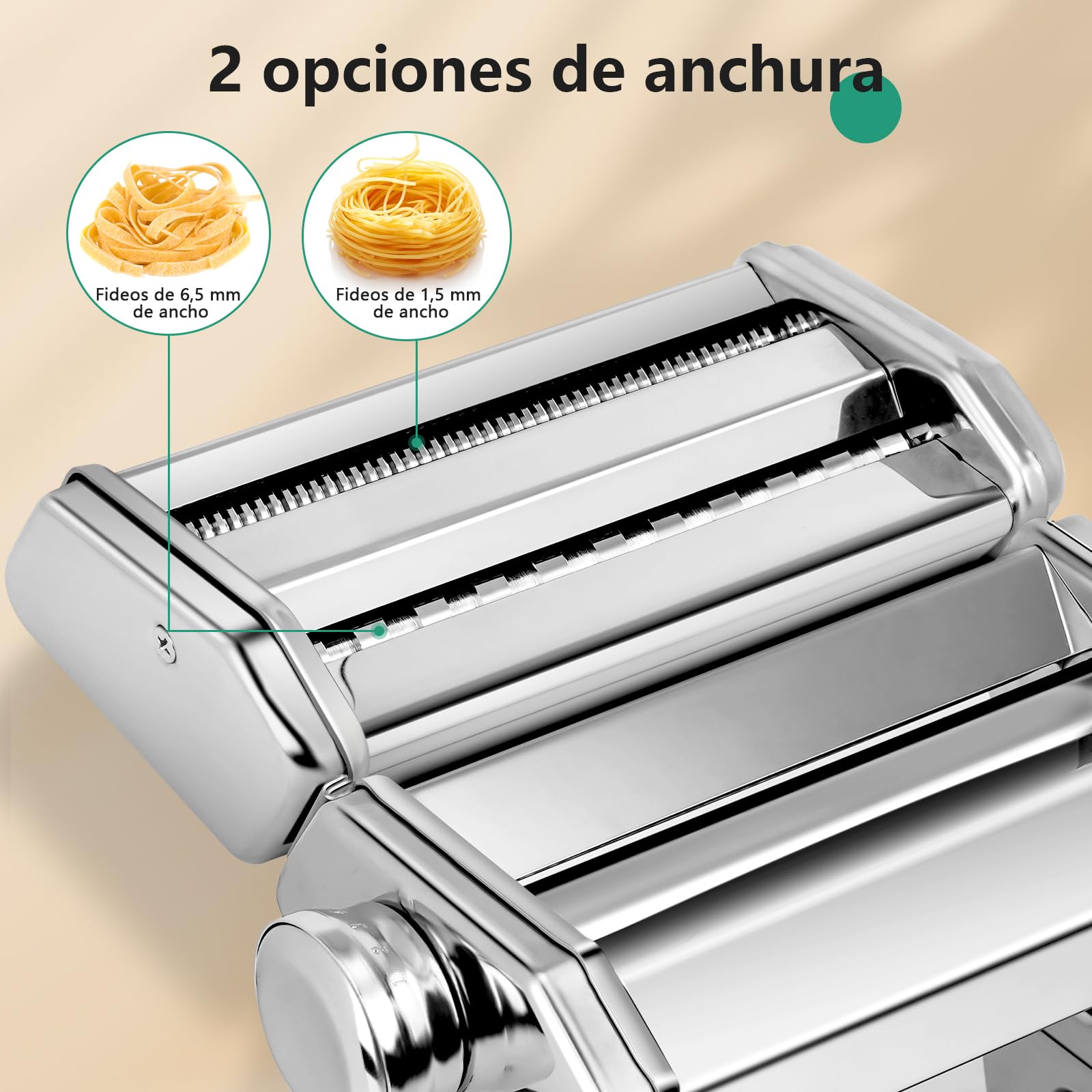 YASHE Máquina de Pasta, Manual Pasta Maker, 7 Grosor Ajustable, 2 Cortador de Masa de Ancho, Acero Inoxidable, Fideos Caseros Bola de Masa Espaguetis
