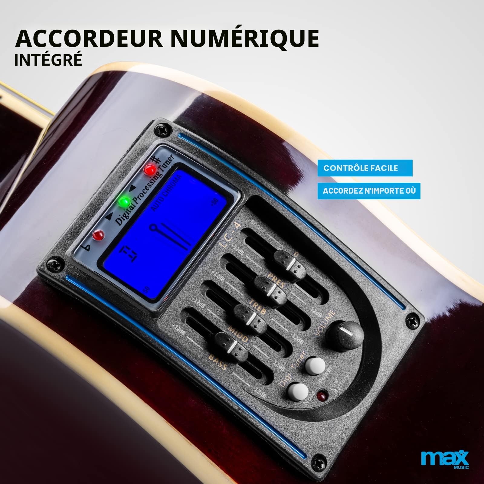 Max Showkit - Guitare Électro-Acoustique Adulte - Bois Clair, Cordes en Acier, Amplificateur Intégré 40W, Livré avec un Sac de Transport et une Sangle, pour Musiciens Débutants