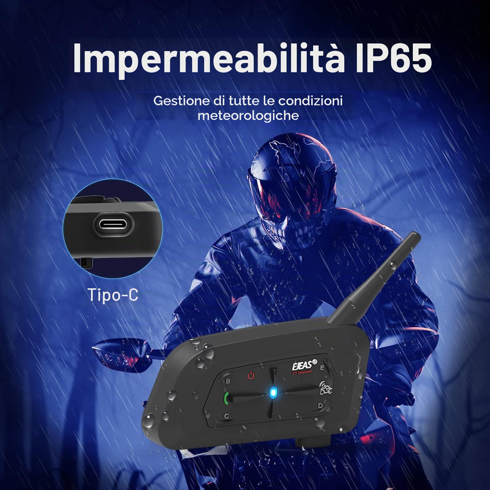 EJEAS V7 Interfono Moto Bluetooth Coppia Auricolare Bluetooth Per Casco fino a 7 Motociclisti, Sistema di Comunicazione Motocicli con Cancellazione del Rumore per Moto/ATV/Moto Da Cross