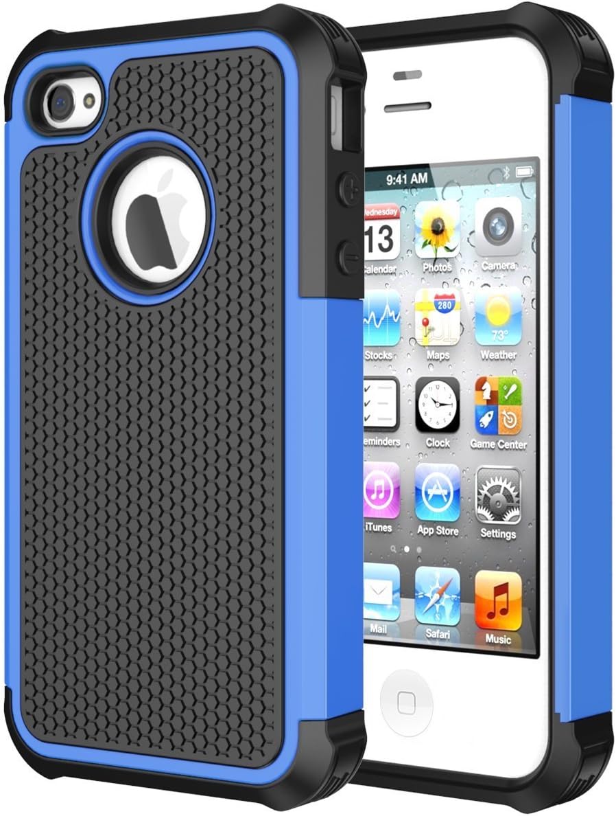 CHTech iPhone 4 Case, iPhone 4S Case,Fashion Shockproof Durable Hybrid Dual Layer Armor Defender Protective Case Cover for Apple iPhone 4S/4 - Blue