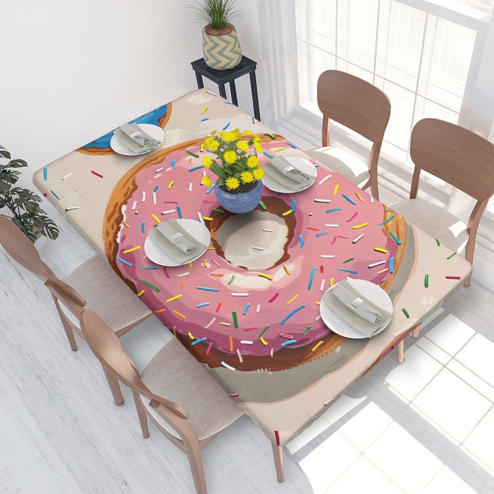 WPKJU Donuts Printed Tablecloths 4ft Rectangular Table Covers Washable Polyester Decorative Table Cloth for Dining Table Picnic Wedding
