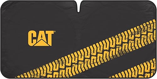Miniatura 7 de Cat Parasol para parabrisas de automóvilcamión, parasol reflectante UV, color negro con rieles de neumáticos amarillos, tamaño jumbo 64 x 32 pulgadas
