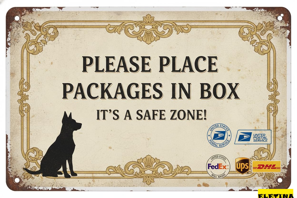 Personalized Sign for Man Cave Package Delivery Please Place Packages In Box Outdoor Porch Package Delivery Metal Slogan 12x8 Inch Private Property Decorative