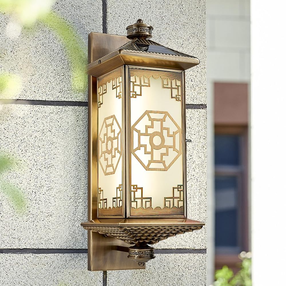 SMCCYYSD Contemporary Outdoor Brass Solar Wall lamp Electric Simplicity Waterproof Balcony Hallway Courtyard Villa Gate Hotel Corridor Lamp (D H55CM Solar)