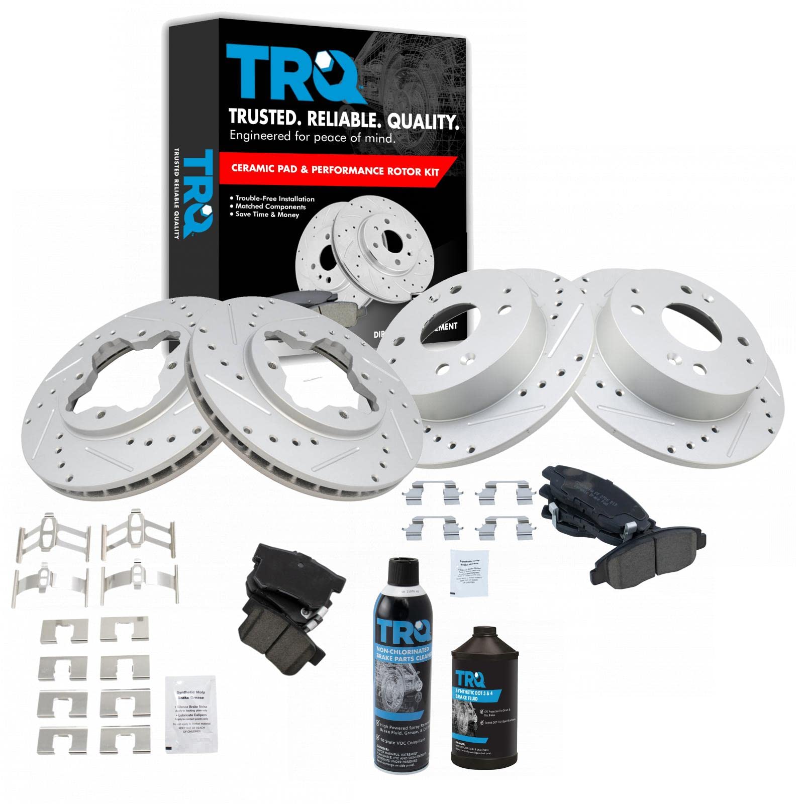 Performance Brake Rotor & Ceramic Pad Front & Rear Kit w/Chemicals
