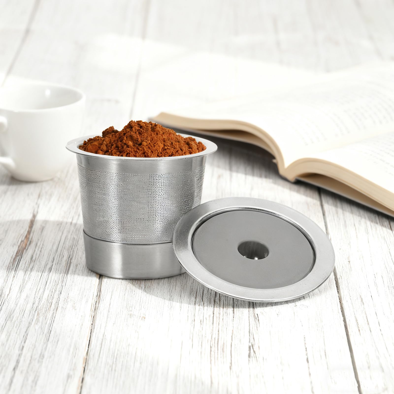 4 Pezzi Capsula Caffè Riutilizzabile in Acciaio Inox, Kit Argento | Ufficio e Casa, Supporta Preparazione Fai da Te, Lavabile, Pratica e Compatta per Uso Quotidiano