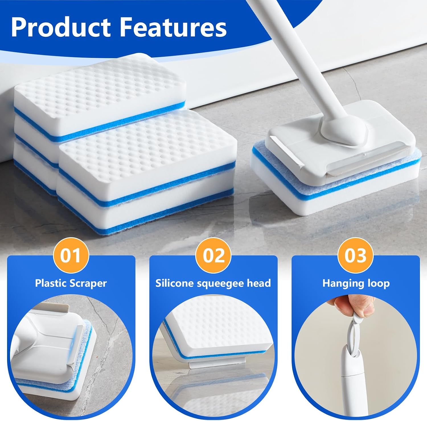 Magic Sponge Eraser Scrub Brush,6 Melamine Sponges Refills,Bathtub Shower