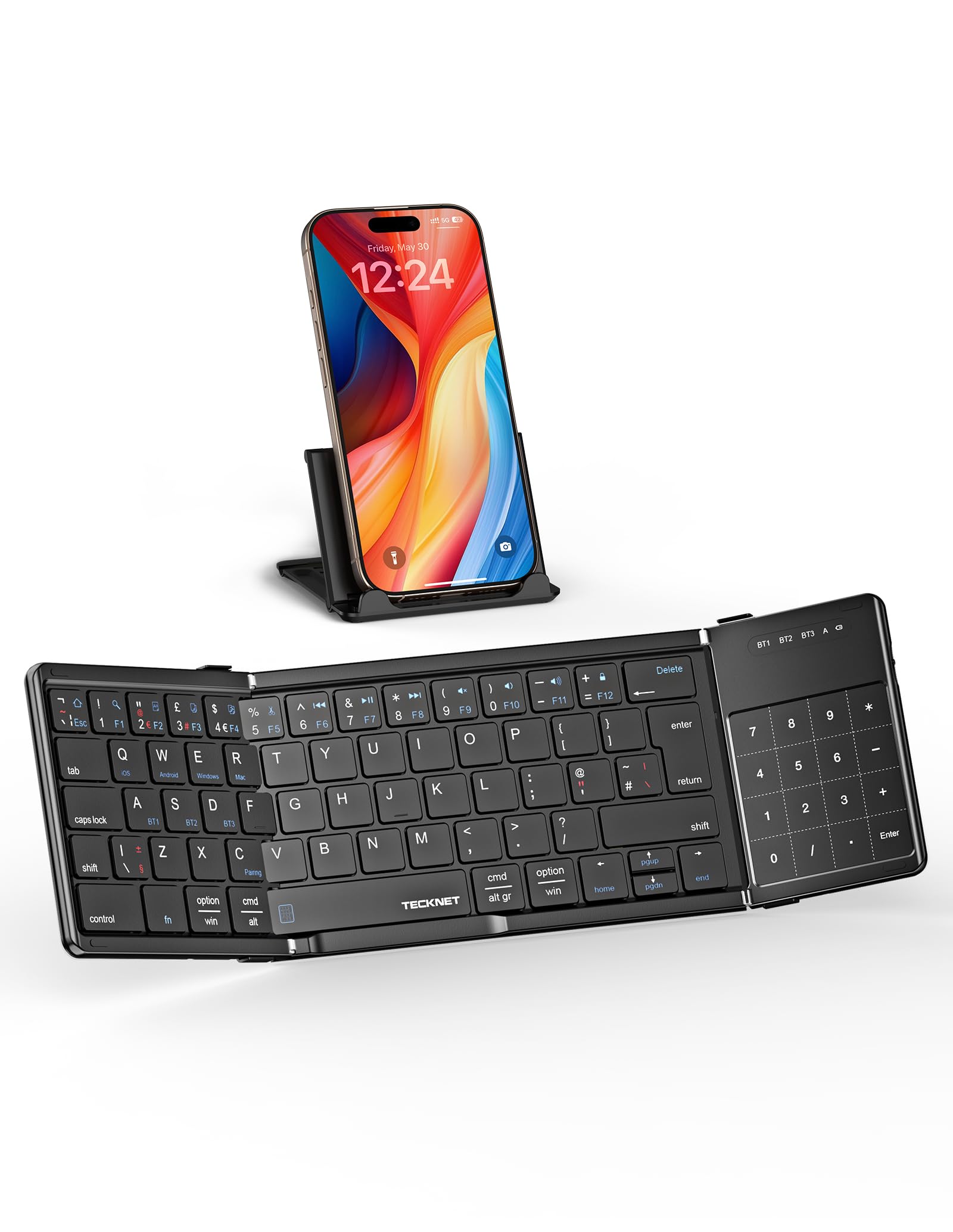 TECKNET Foldable Bluetooth Keyboard with Touchpad, Pocket Size Portable Travel Mini Wireless Keyboard with Trackpad & Numeric Keypad, Rechargeable Keyboards for Android, iOS, Windows, PC,Phone,iPad-image-47