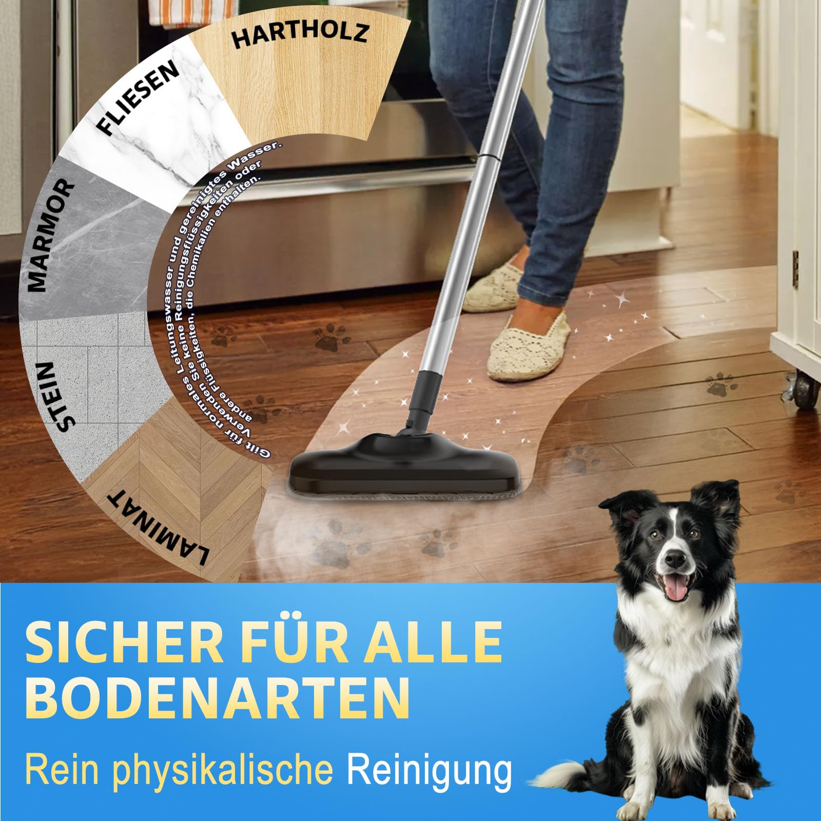Scopa a Vapore Lavapavimenti, Steam Mop Multiuso 17-in-1 con Pad in Microfibra/Ruvido, 2 Livelli di Vapore, Ruotabile/Rimovibile, Disinfetta/Rimuove lo Sporco, Pulitore a Vapore per Tutti i Pavimenti