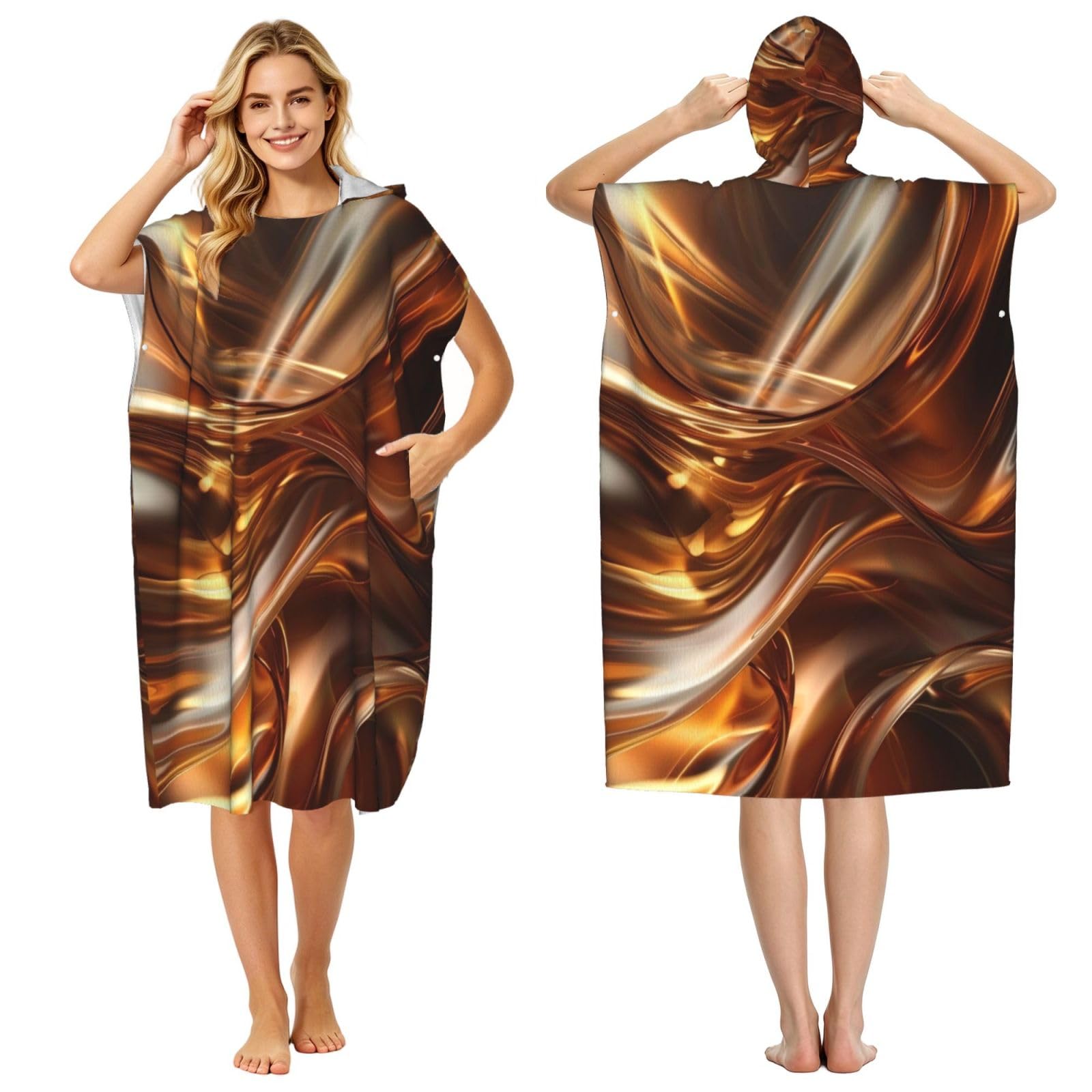 KLGRTJHK Brown Adult Hooded Beach Poncho Towel 43"X35"