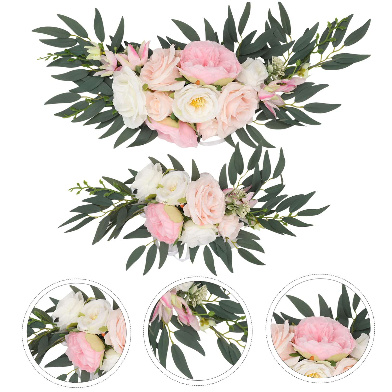 PRETYZOOM Arc De Mariage Fleurs Artificielles Swag Décoration Cérémonie Signe De Bienvenue Ensemble 2 Pièces 17.72X6.10X1.97 in pour Fête Mariage Maison