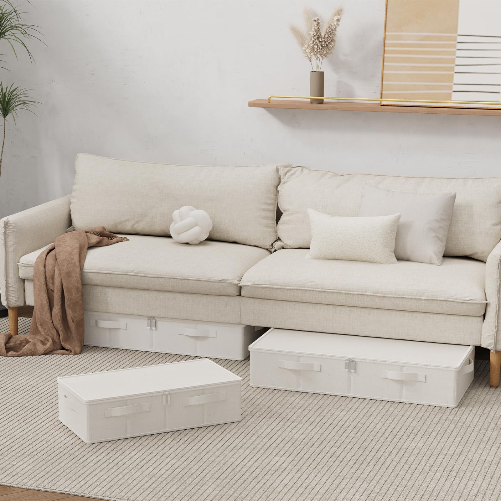 ENUMAIL 3 Pezzi Scatole di Stoccaggio del Fondo del Letto Pieghevole, Portaoggetti Pieghevole con Maniglia, Utilizzato per Riporre Vestiti e Scarpe, 60×30×15cm, Beige