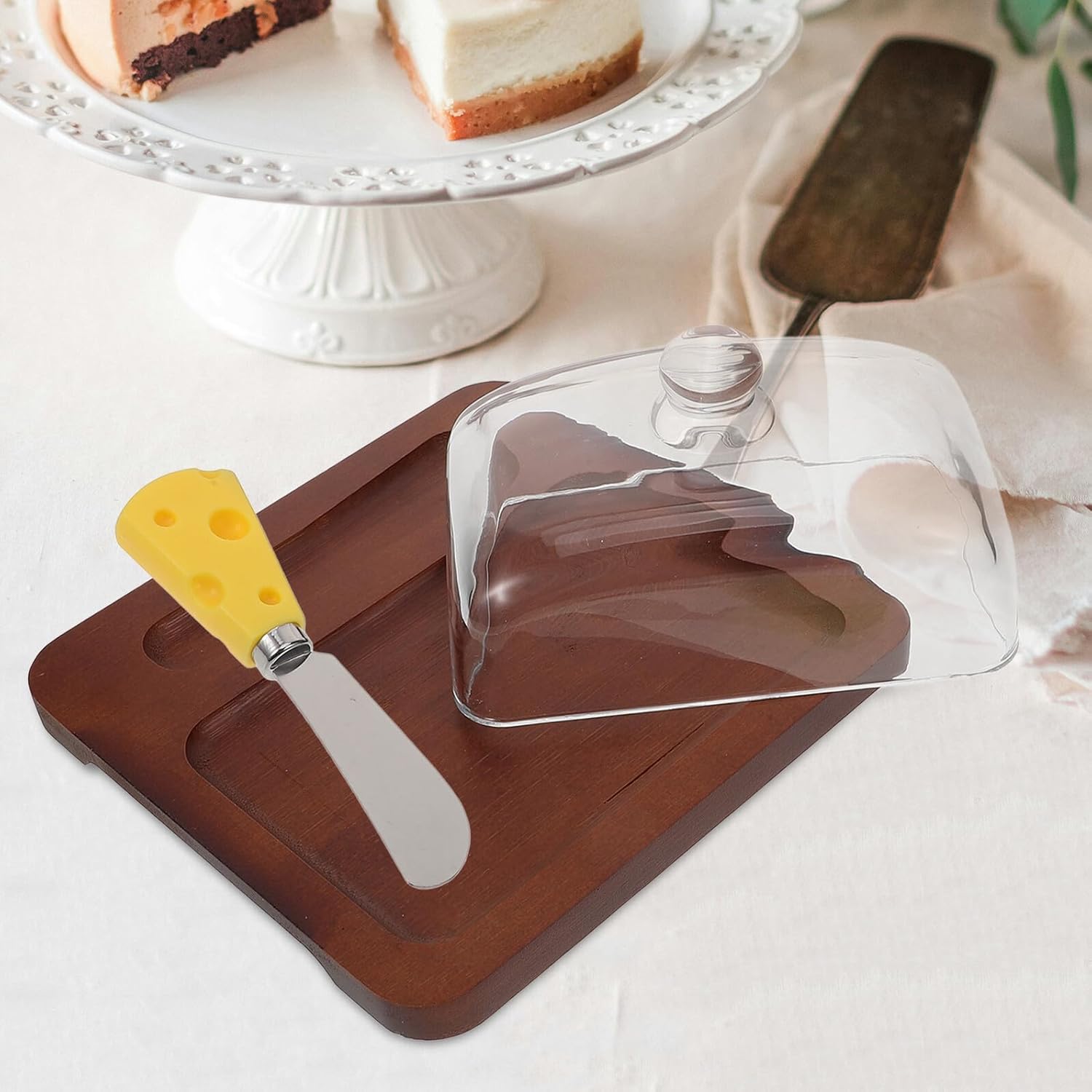 DOITOOL Glass Butter Dish with Lid and Cutter Deep Brown Nordic Style Butter Holder Tray for Home and Cheese Fresh Suitable for Freezer and Table Serving
