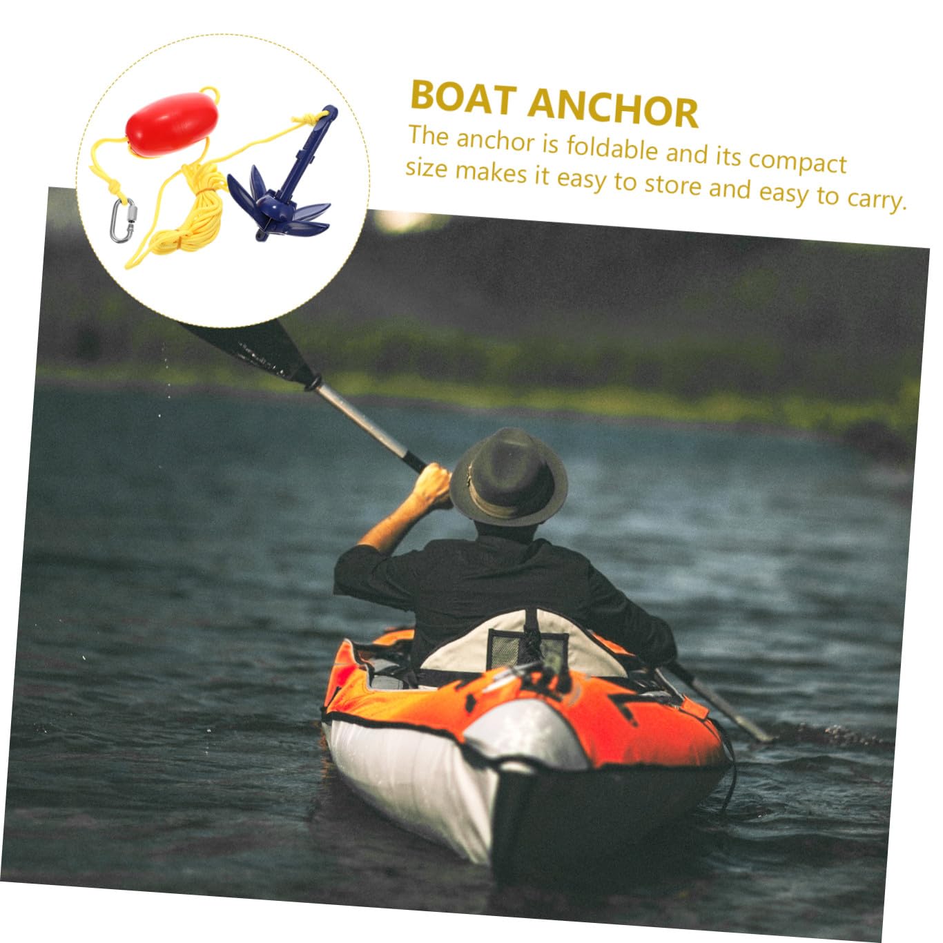 ifundom Ancla Plegable de Aleación de Aluminio para Kayak y Canoa, Fácil de Almacenar Cuerda y Gancho de Resorte, Adecuado para Deportes Acuáticos y Pesca