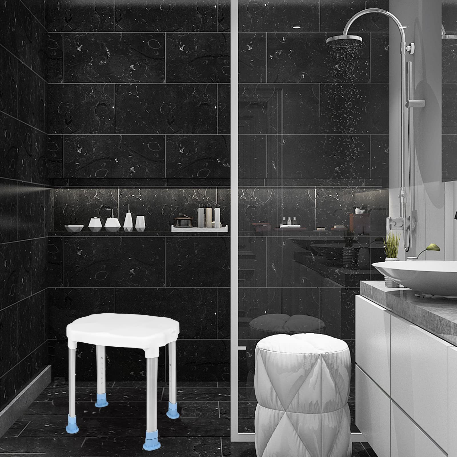 NAIZY Taburete de Ducha Silla de Ducha 70-90cm Taburete de baño Ajustable en Altura Ayuda a la Ducha Asiento de Ducha Antideslizante de Aluminio y plástico (Tipo A)