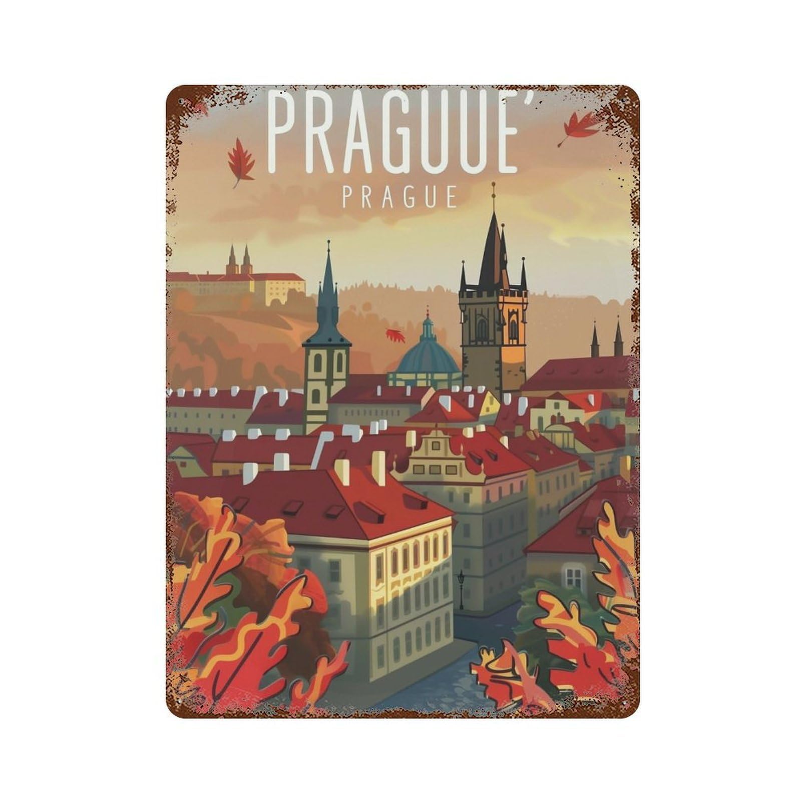 YHGERTKU Retro Prague Travel 03 Wall Art Retro Iron Vintage Metal Tin Sign Poster Modern Decor for Living Rooms Gift 40x30cm