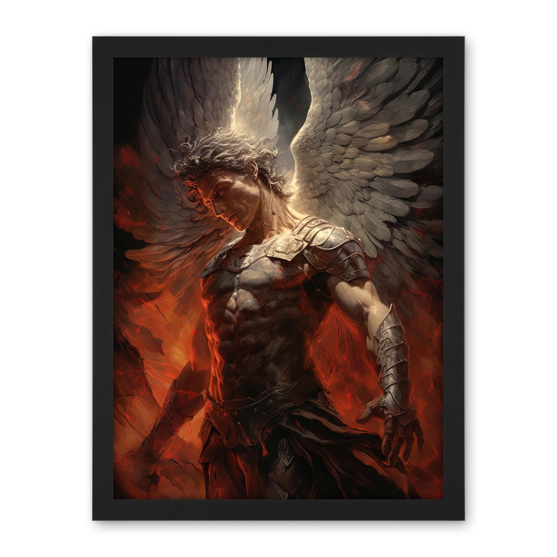 Artery8 Archangel Michael Powerful Warrior Conceptual Artwork Champion of Justice Armour Angel Wings Artwork Framed Wall Art Print 18X24 Inch