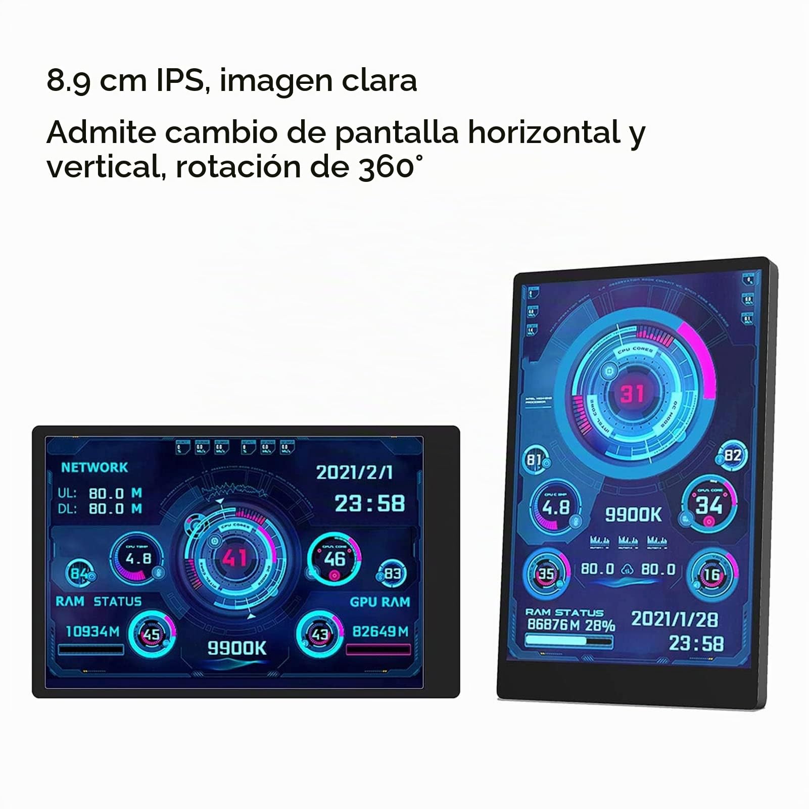 Mini pantalla IPS USB 3.5 Pulgadas AIDA64 PC CPU Data Monitor, Pantalla Panel Sensor PC, Conmutación De Pantalla Horizontal Y Vertical, Monitor de Temperatura De Computadora