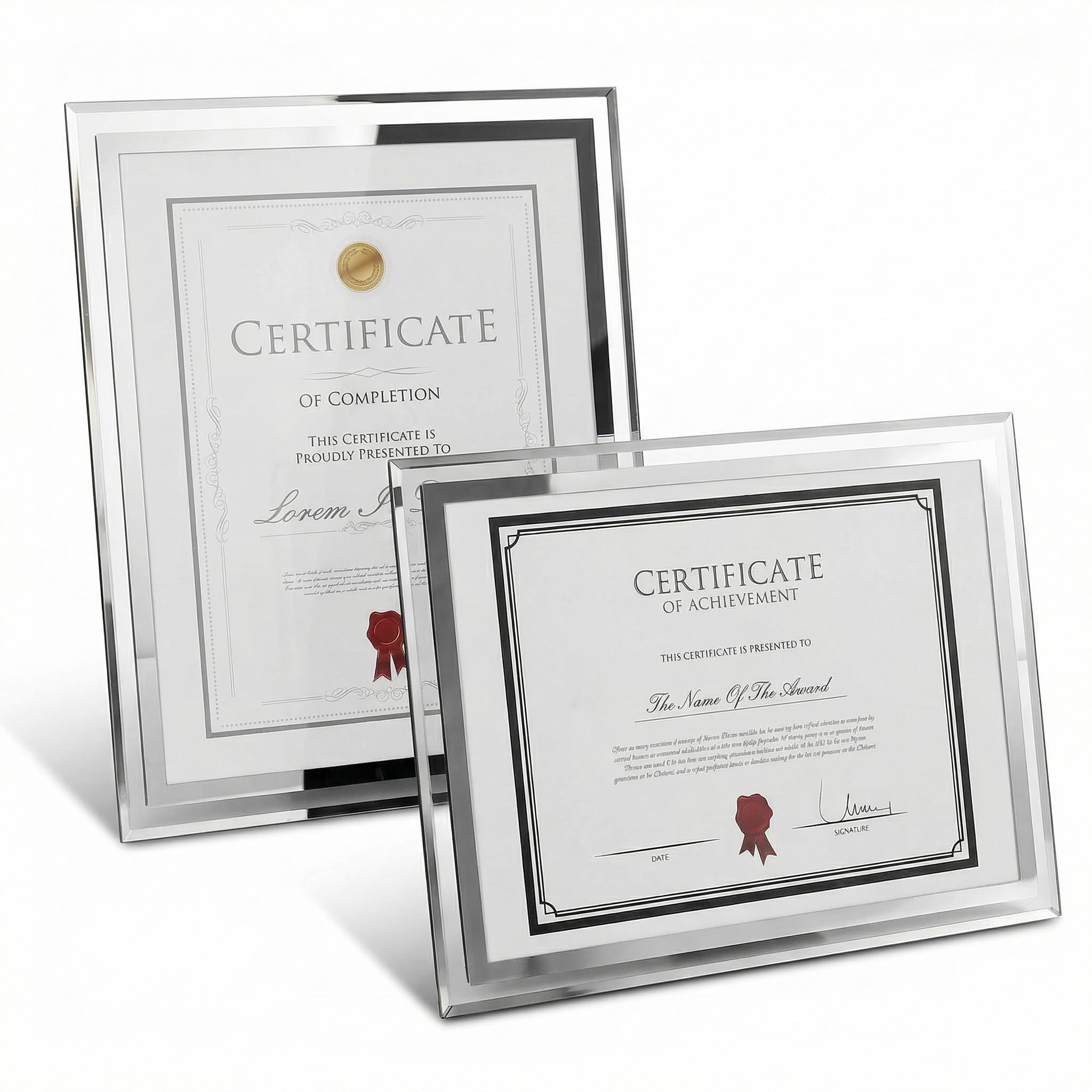 QWORK® 2 Pack A4 Glass Photo Frame Certificate Frame Freestanding or Wall Mounting for Displaying Family Photos Pictures Certificates and more (Silver)