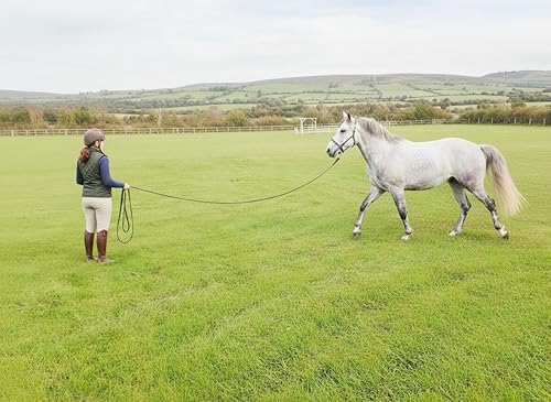 Vista 14 de Correa de rienda acolchada suave para caballos de 27 pies con asa en bucle de clip giratorio (azul marino/vino)