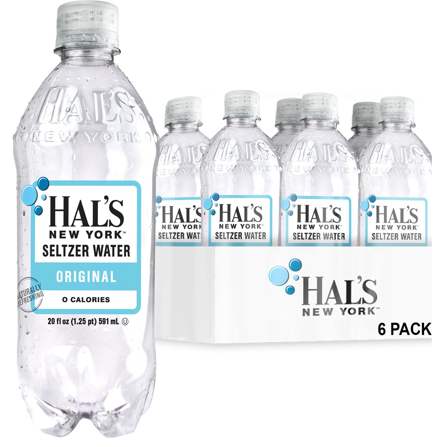 Hal's New York Seltzer Carbonated Original Sparkling Water, Zero Sugar, Zero Calorie, Zero Carbs, 20 Fl Oz (Pack of 6)