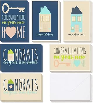 Best Paper Greetings Closing Gifts for Home Buyers Greeting Kit - 36-Pack 4x6 Blank Cards & Envelopes, 6 Assorted House Illustrations - Real Estate Agent & Welcome Home Greetings