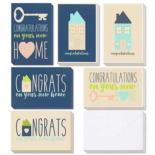Best Paper Greetings Closing Gifts for Home Buyers Greeting Kit - 36-Pack 4x6 Blank Cards & Envelopes, 6 Assorted House Illustrations - Real Estate Agent & Welcome Home Greetings