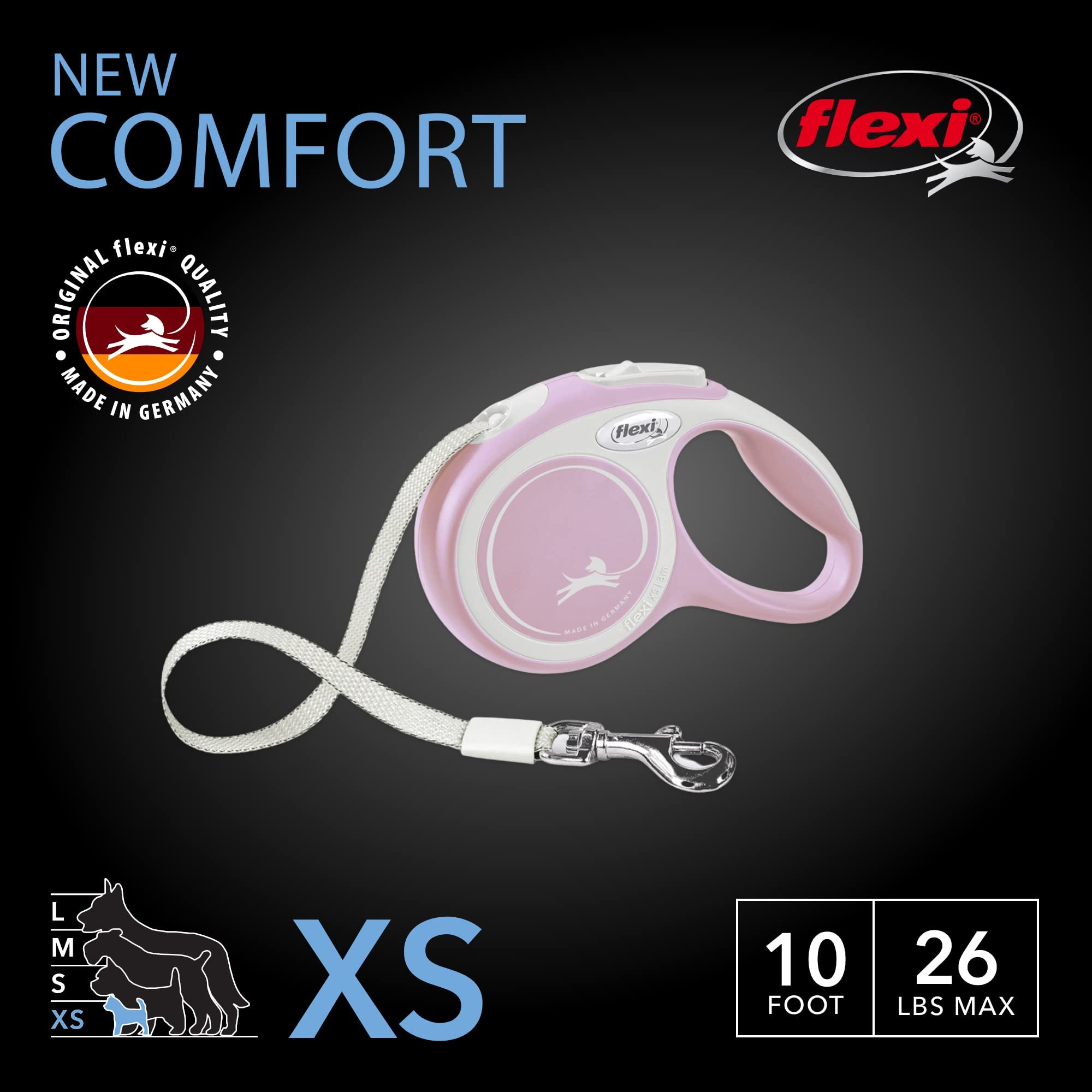 Flexi New Comfort Retractable Dog Leash (Tape), 10 ft,Extra-Small, Pink, Extra Small - 10 ft - Image 2