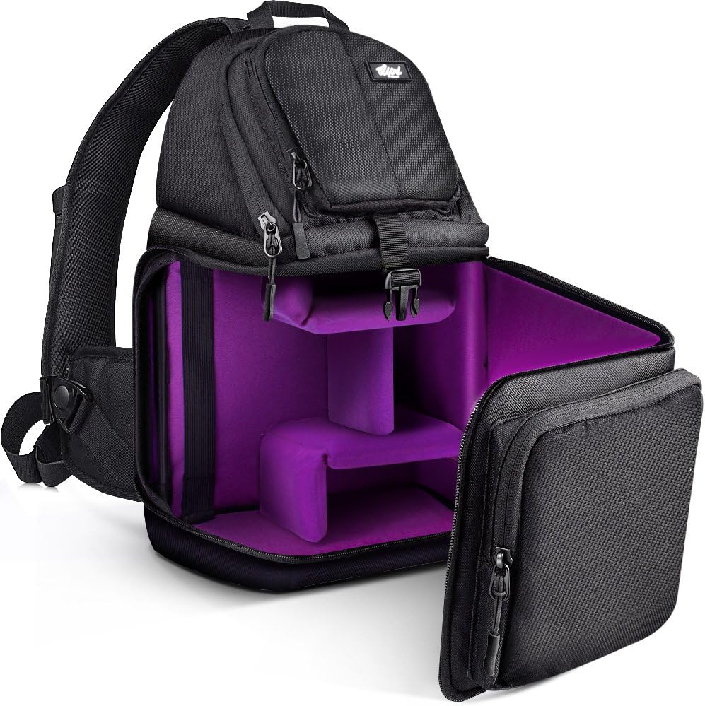 Qipi Camera Bag - Sling Bag Style Camera Case Backpack with Modular Inserts & Waterproof Rain Cover - for DSLR & Mirrorless Cameras (Nikon, Canon, Sony) - Black