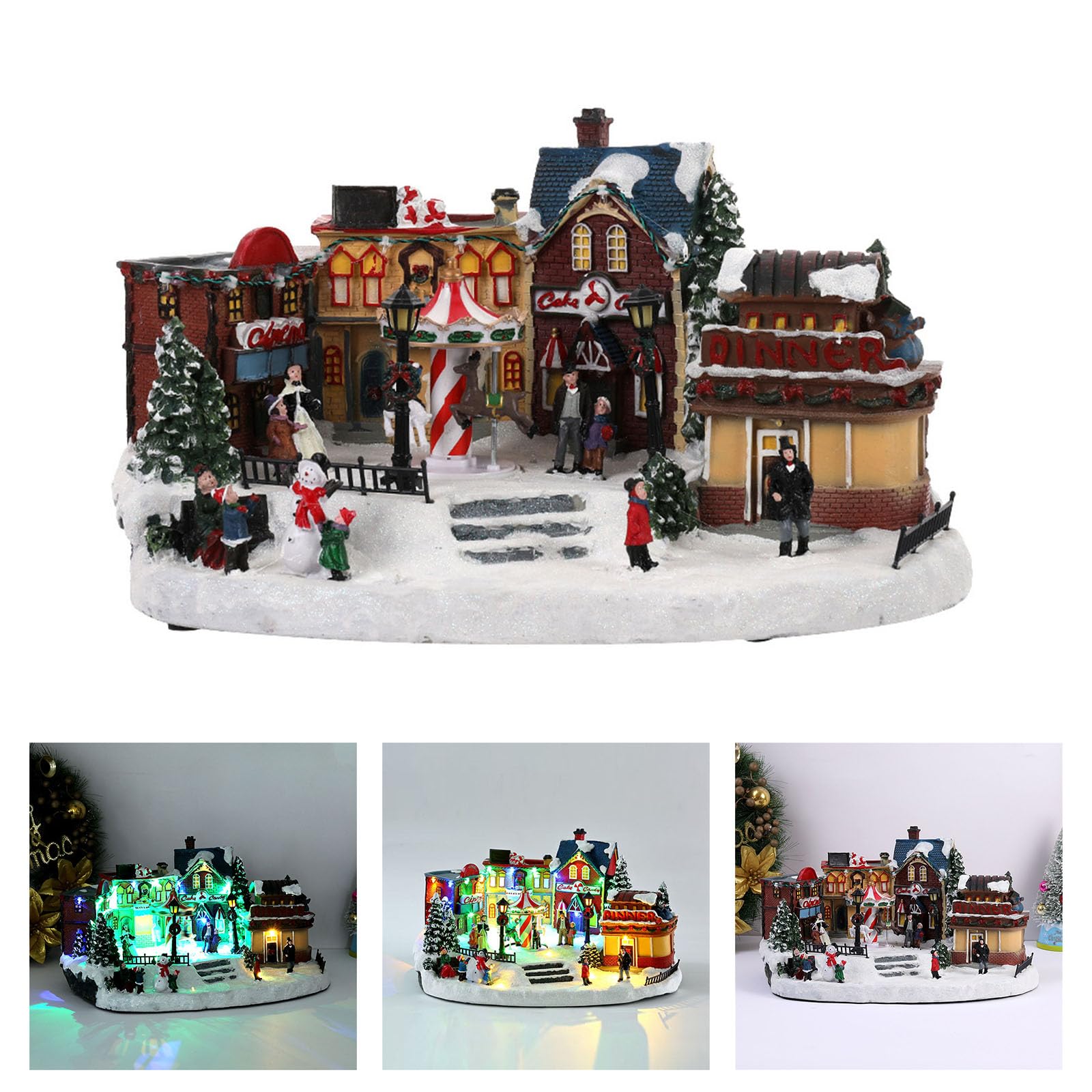 XAGMODSHN Caja De Música Navideña Iluminada con Luz LED Pueblo Navideño Musical Resina para Niños Cumpleaños Regalo Navidad Música Carrusel con Luces