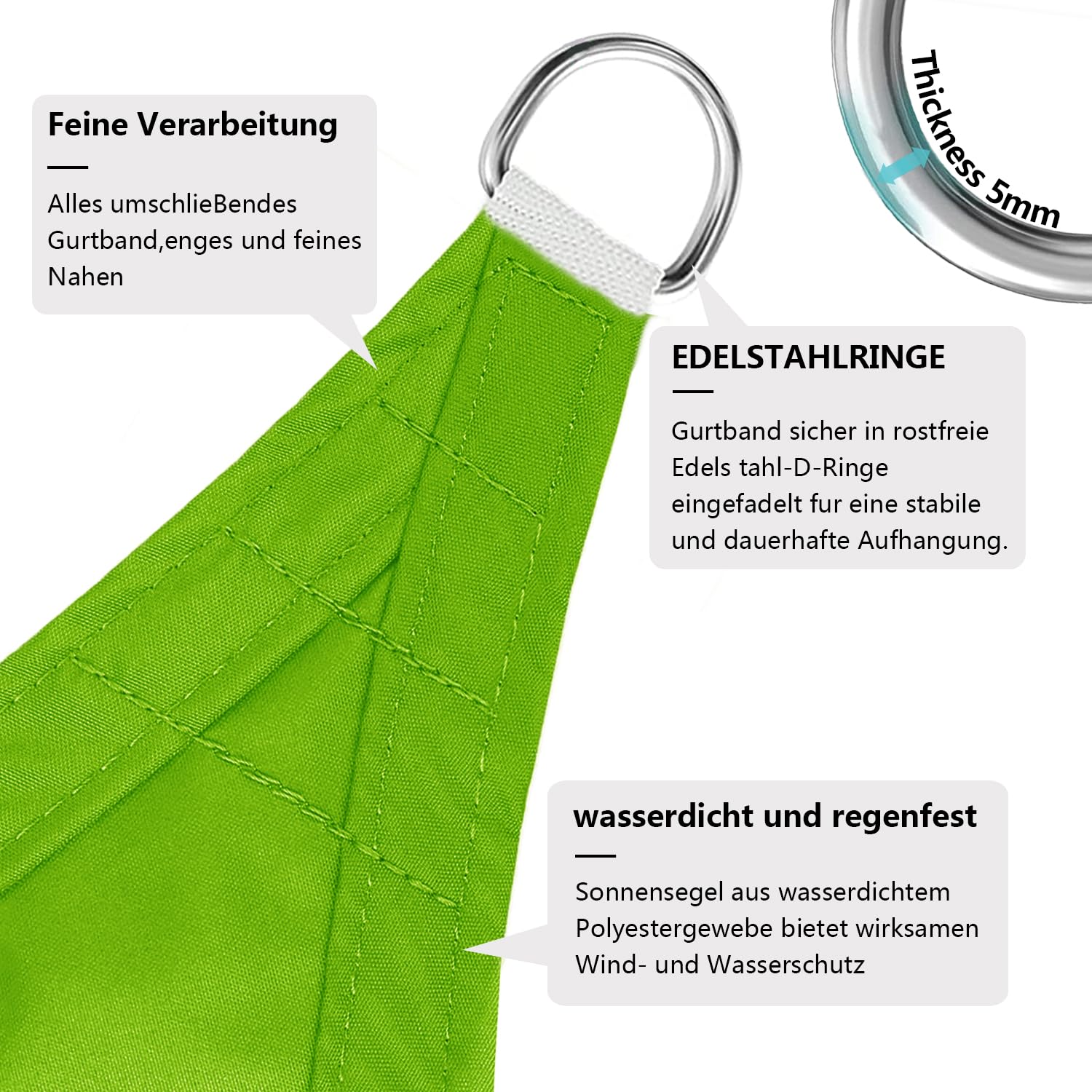 Sonnensegel Quadrat 2x2,6m Grn  Wasserdicht UV-Schutz Mit Seilen Fr  Terrasse & Garten