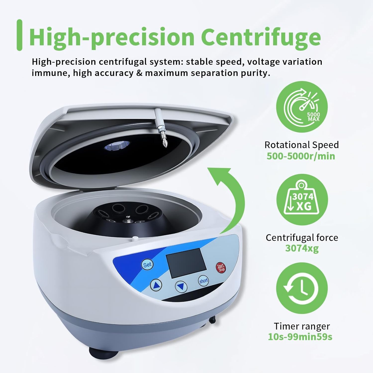 Lab Benchtop Centrifuge with Timer 10s-99min, 5000rpm Max RCF 3074xg Lab Mini Centrifuge with 6 x 10/15ml Tubes, 110-220V Noise ≤ 60dB for Liquid Separation & Scientific Labs