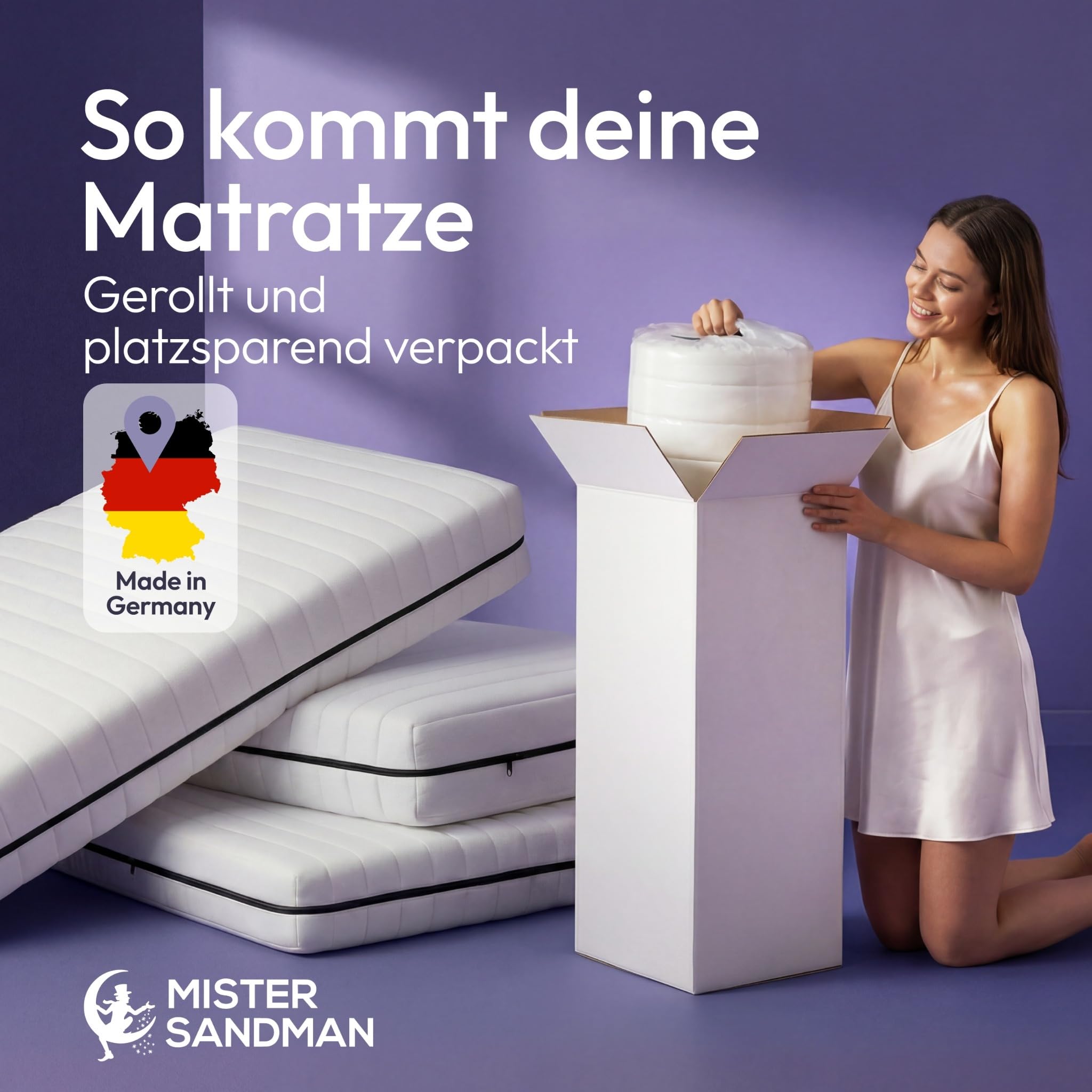Mister Sandman Kaltschaummatratze 140x200 cm H2/H3 – Rollmatratze 15 cm hoch – waschbarer Bezug 60° – Öko-Tex – Made in Germany