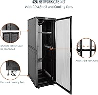Vista 5 de Tecmojo 42U Server Rack Network Cabinet with PDU, Cooling Fans, Rack Rails, Shelf & Casters Locking Data Cabinet Enclosure for 19" Server